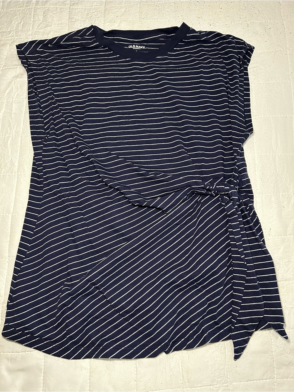 Maternity Navy & White Striped Side-Tie Top